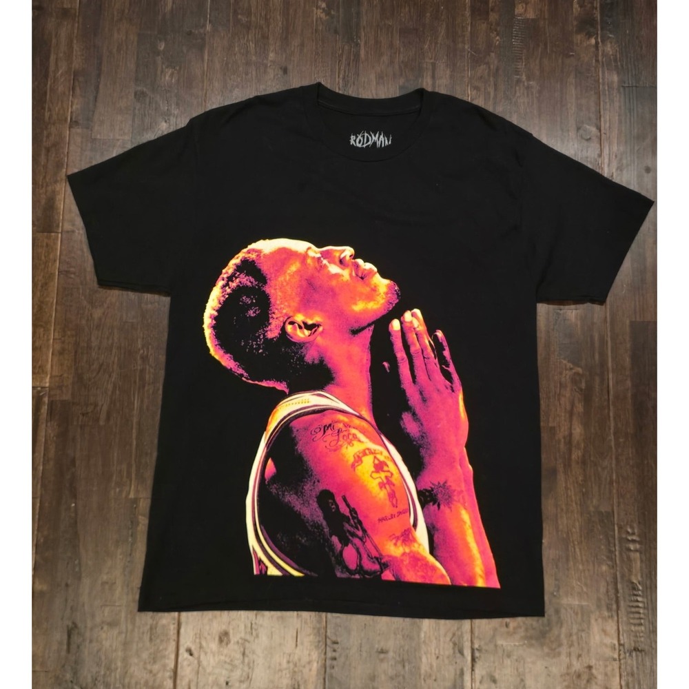 Rodman Apparel‎ Shirt Mens Large Black Basketball Graphic Prayer Tattoo Tee